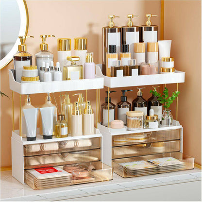 2 Sets 5-Tier Bathroom Vanity Organizer in Brown, Ideal for Cosmetic, Large Skincare, Face Mask, Office Supplies