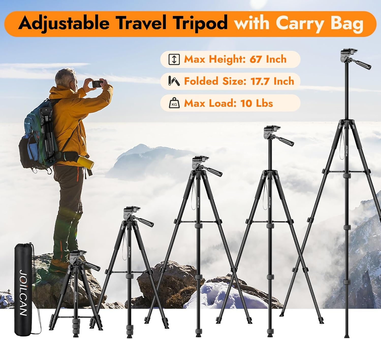 Phone Tripod Stand - 67" Aluminum Extendable Tripod with Remote, Portable Tripods for Iphone Photos Selfie & Video, Compatible with Iphone DSLR Camera Projector