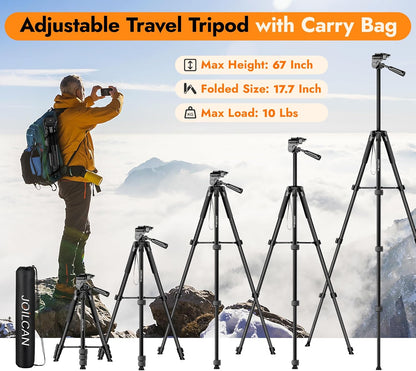 Phone Tripod Stand - 67" Aluminum Extendable Tripod with Remote, Portable Tripods for Iphone Photos Selfie & Video, Compatible with Iphone DSLR Camera Projector