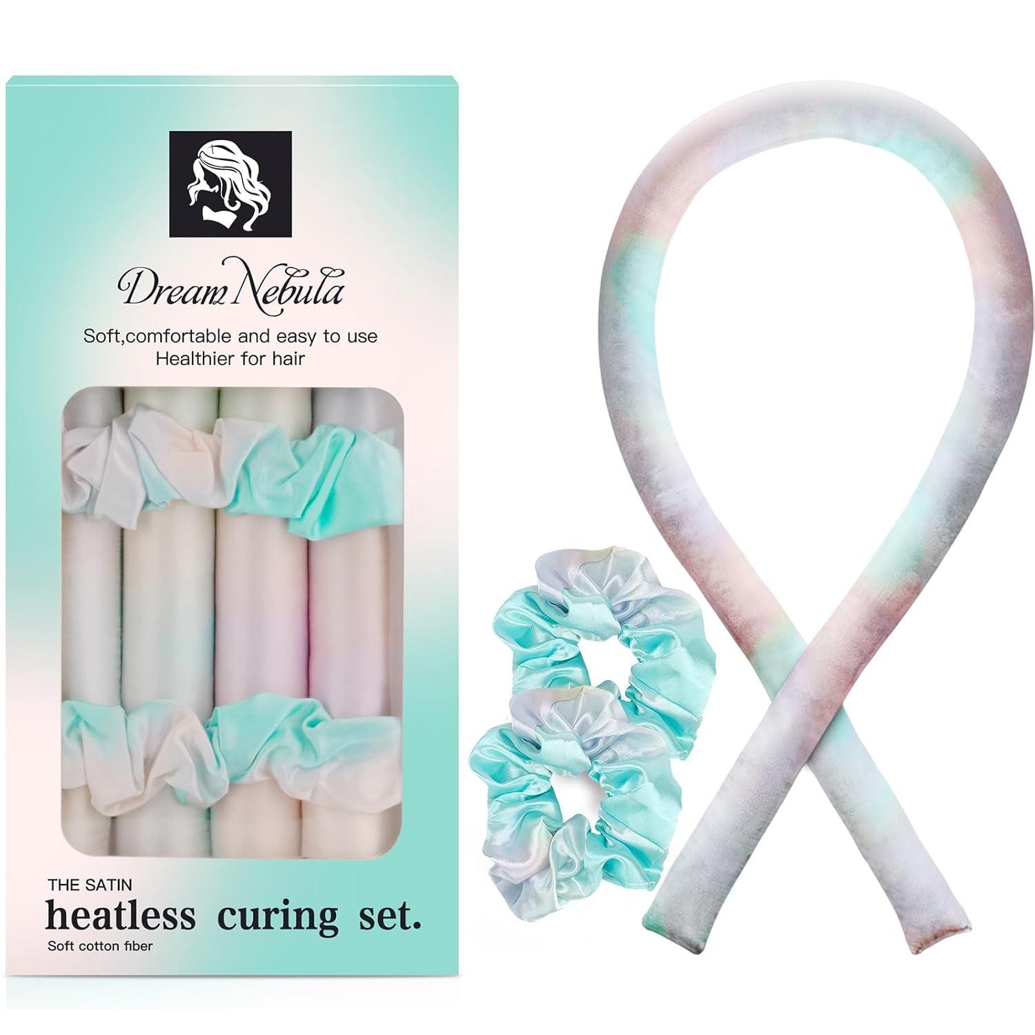 Satin Heatless Hair Curler Set for Overnight Waves - Friendly Curling Rod & Headband, No-Heat Natural Curls Hair Rollers (Dream Nebula)
