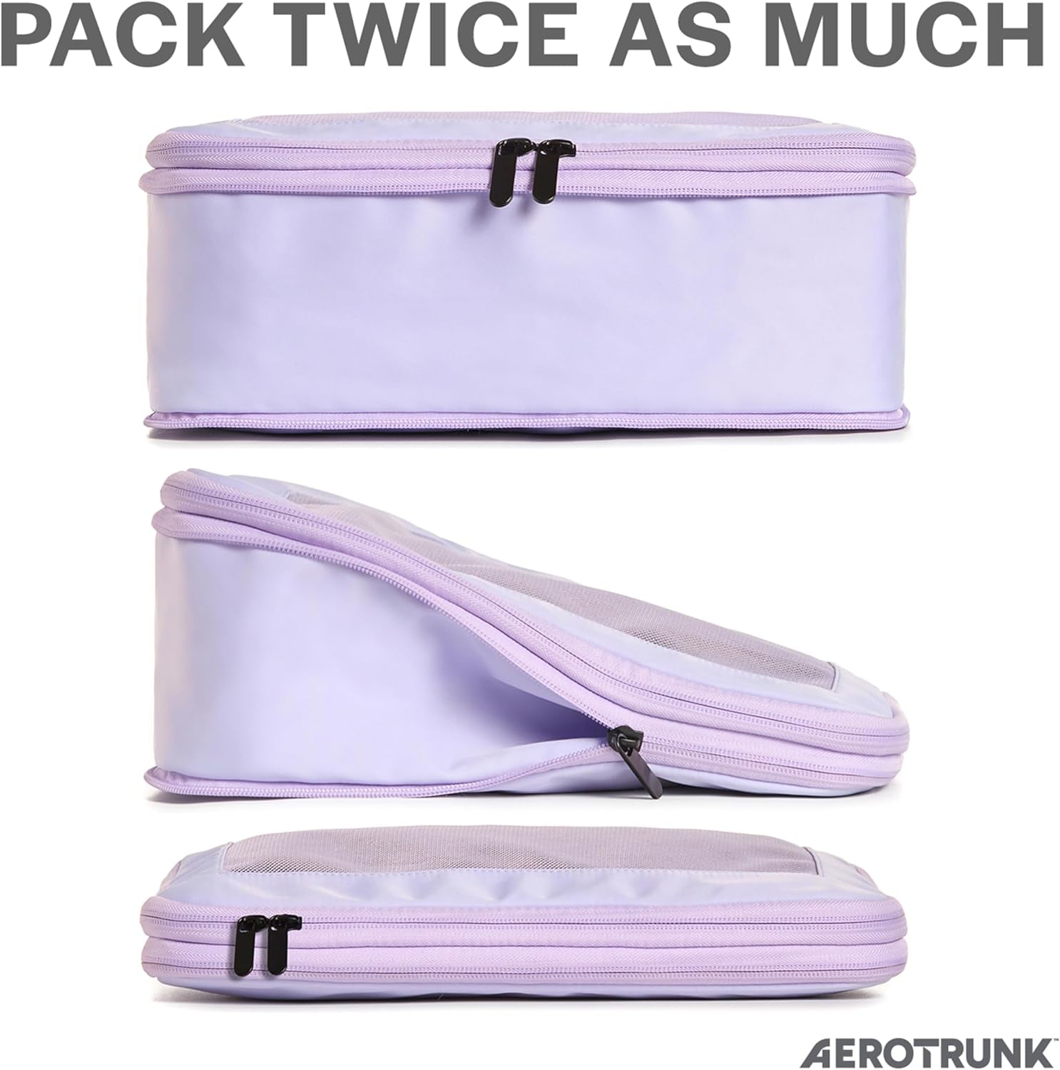 Compression Packing Cubes for Travel - Luggage Organizer Bags - Double Zipper Packing Cubes for Suitcases (4-Pack, Purple)
