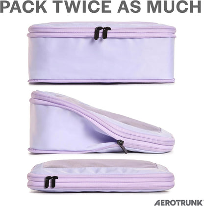 Compression Packing Cubes for Travel - Luggage Organizer Bags - Double Zipper Packing Cubes for Suitcases (4-Pack, Purple)