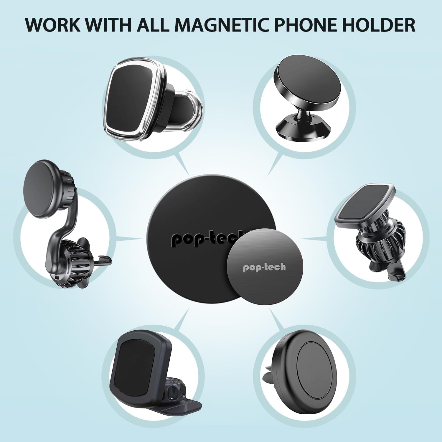 Metal Plate for Phone Magnet, 8 Pack Replacement Magnet Disc Magic Mount Plate with Adhesive Backing for Socket Grips & Magnetic Car Holder Cradle Stand(Dashboard/Vent/Cd Slot/Windshield) - Round