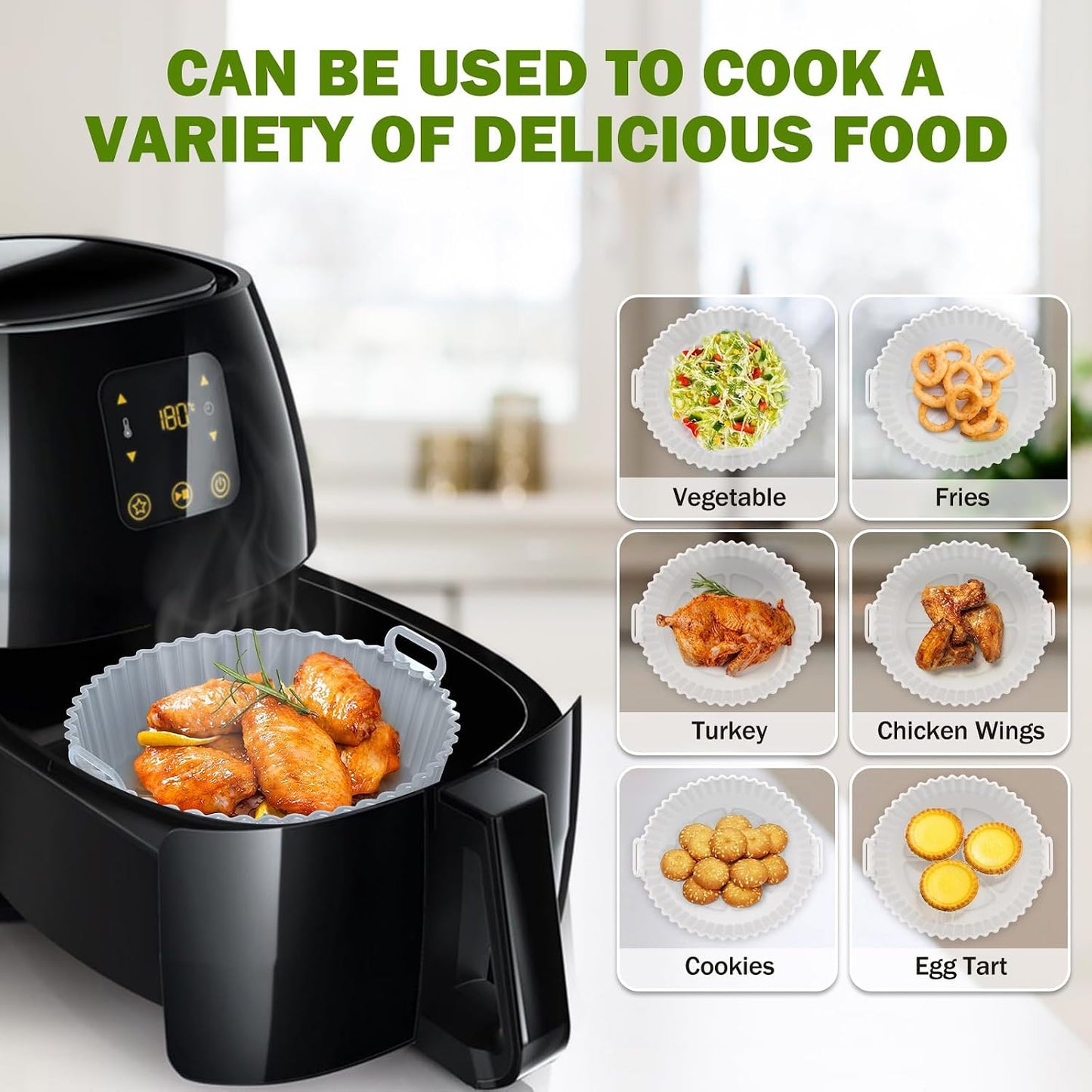 Air Fryer Silicone Liners 2 Pack,  8 Inch Transparent Reusable Air Fryer Basket Liners for 3-5 QT Basket, Non-Stick Airfryer Silicone Pot Oven Liner for Ninja Air Fryer, Microwave Accessories