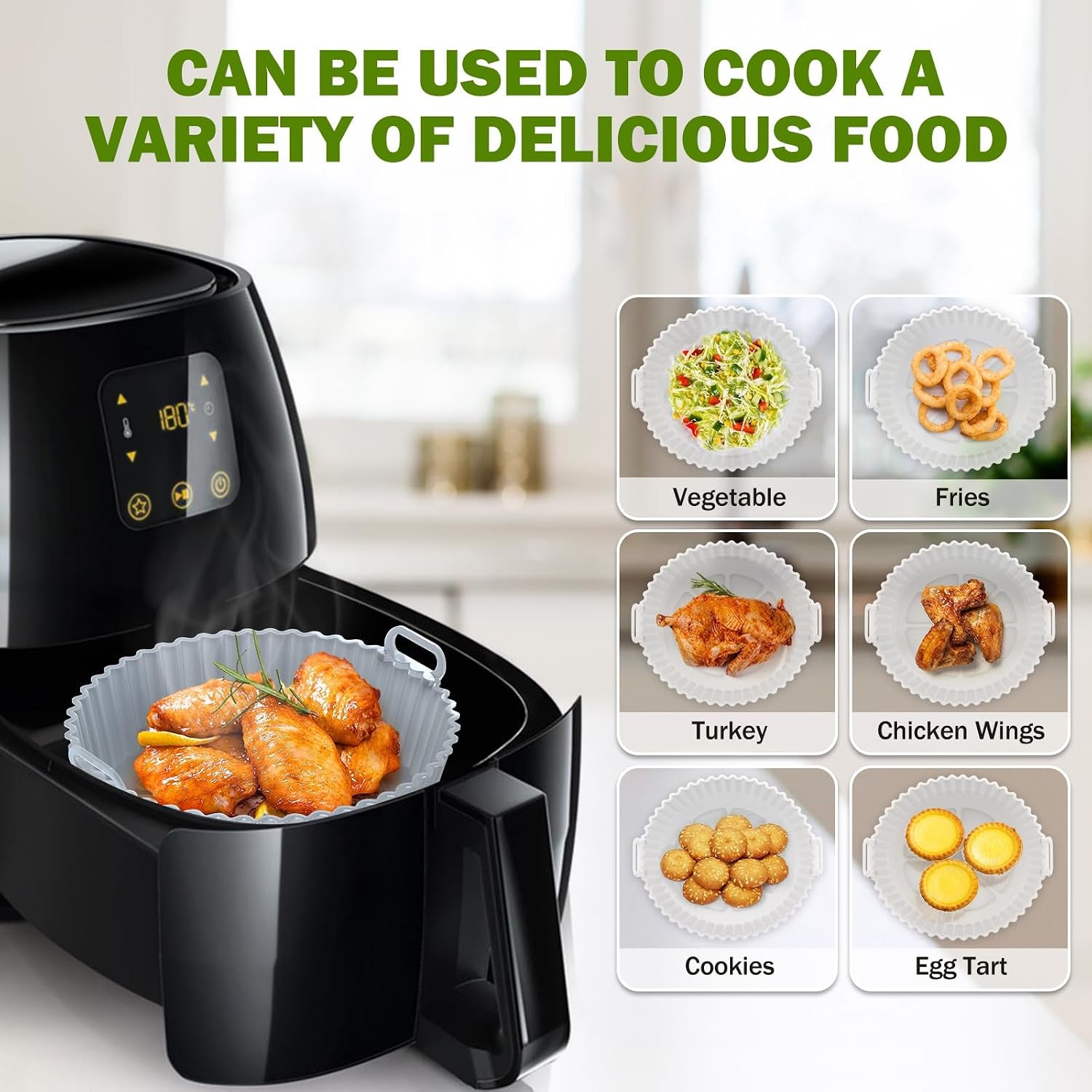 Air Fryer Silicone Liners 2 Pack,  8 Inch Transparent Reusable Air Fryer Basket Liners for 3-5 QT Basket, Non-Stick Airfryer Silicone Pot Oven Liner for Ninja Air Fryer, Microwave Accessories