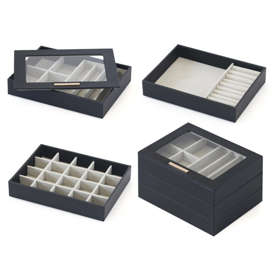 PreTidy Jewelry Organizer Jewelry Drawer Organizer Stackable Jewelry Trays for Drawer Inserts (4-Tier-Black-A)