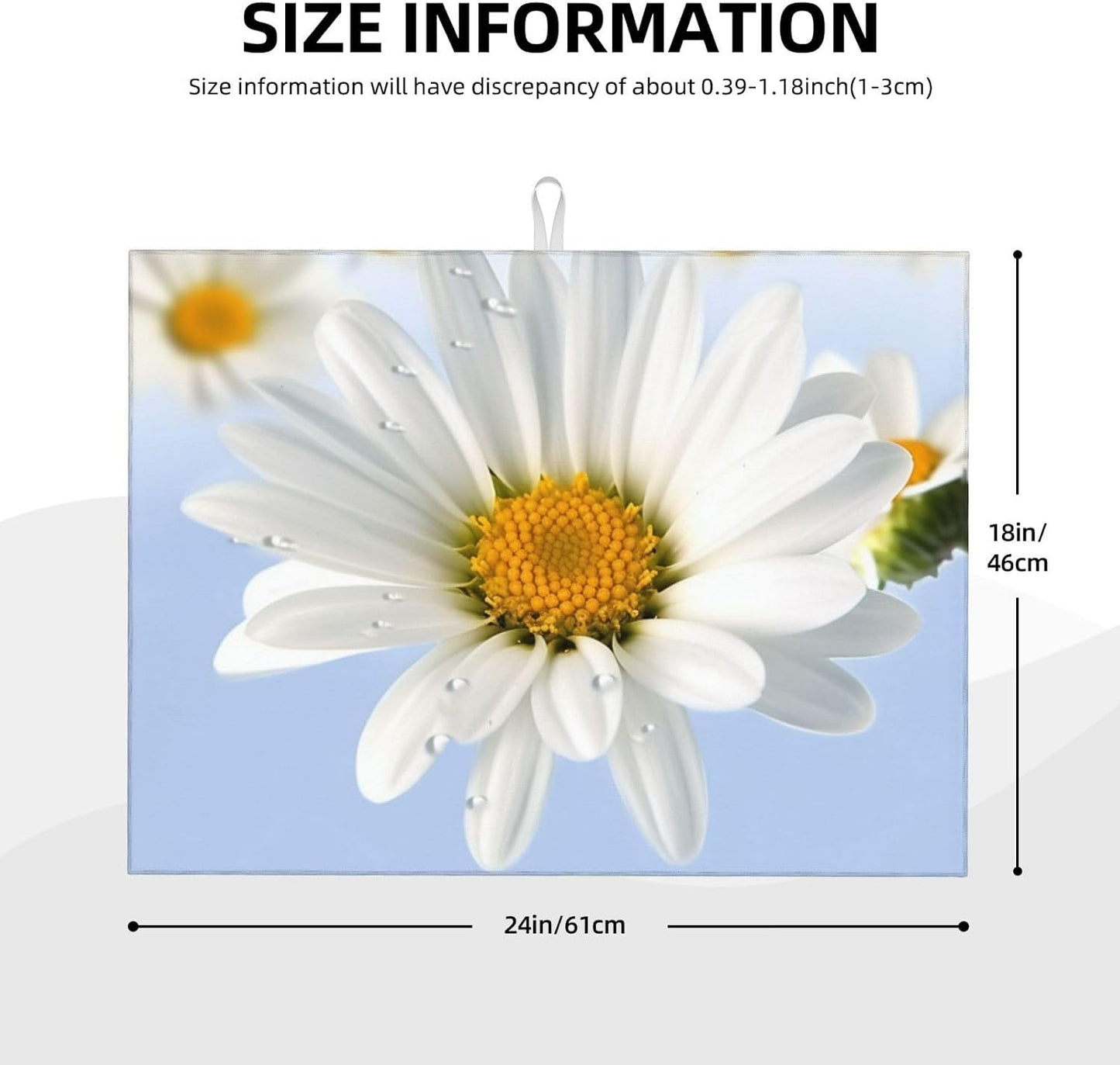 White Daisy Dish Drying Mat for Kitchen Counter Microfiber Dish Drying Pad XL Super Absorbent Dish Drainer Mats with Hook Large Kitchen Drying Mat 18X24 Inch