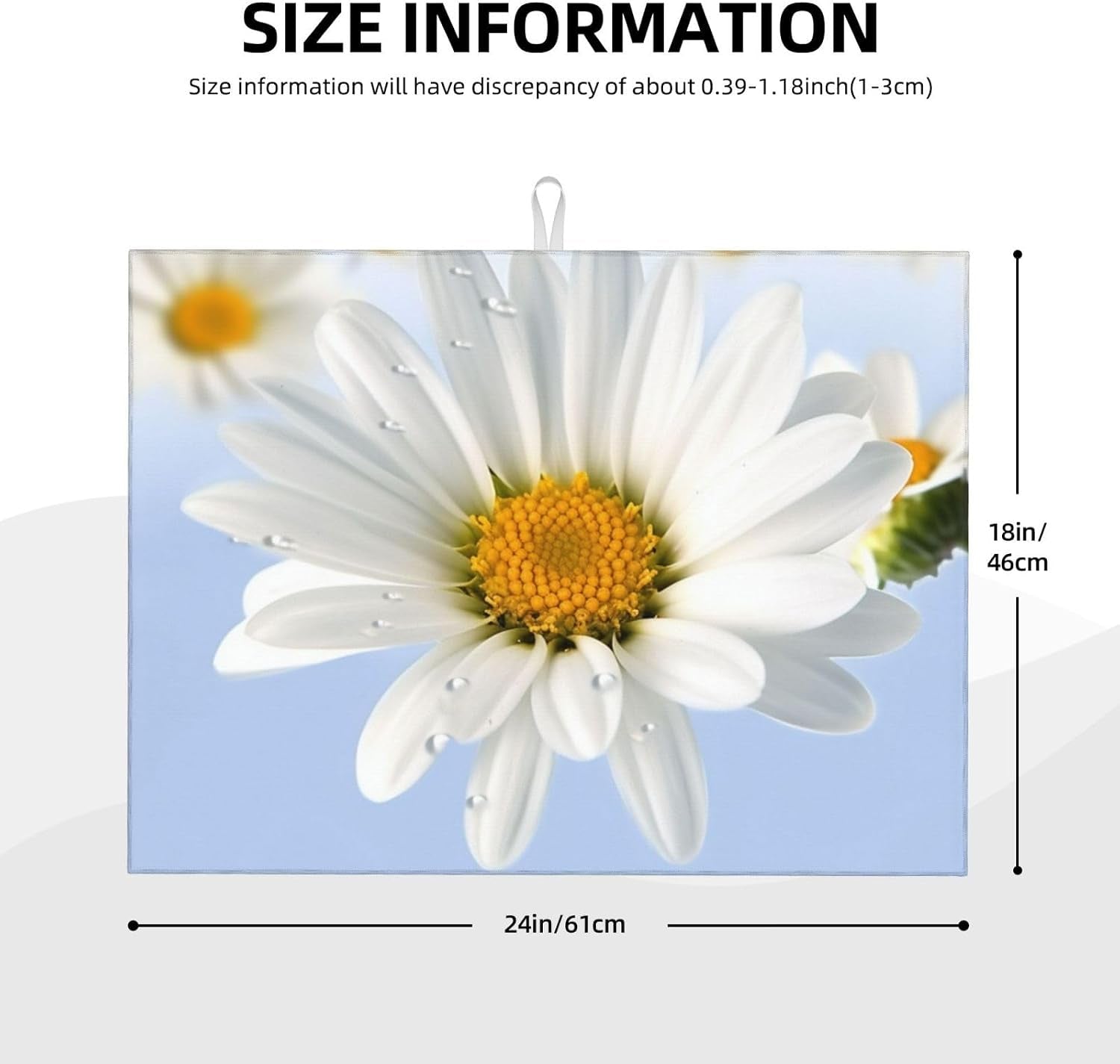 White Daisy Dish Drying Mat for Kitchen Counter Microfiber Dish Drying Pad XL Super Absorbent Dish Drainer Mats with Hook Large Kitchen Drying Mat 18X24 Inch