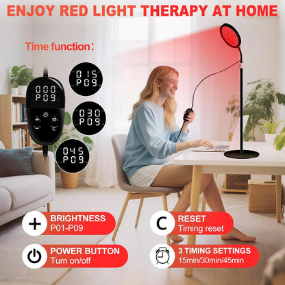 Red Light Therapy for Body, Red Infrared Light Therapy Lamp with Stand, 660Nm and 850Nm near Infrared Redlight Therapy, LED Red Light Therapy Device for Face and Full Body(140 Beads)-Black
