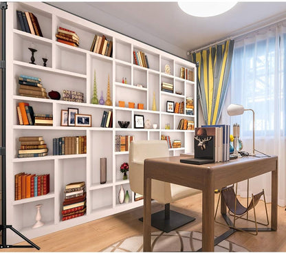 7X5Ft White Bookshelf Backdrop Bookcase Backdrop for Office & Home Office Decoration