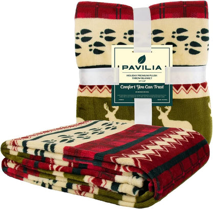 Plush Red Christmas Fleece Throw Blanket - Soft, Warm Winter Cabin Throw, 50X60