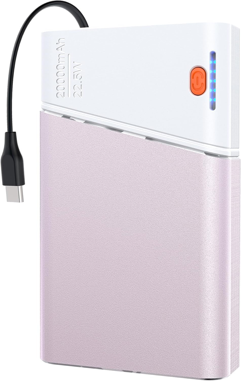 Portable Charger Power Bank, 20000Mah 22.5W PD Fast Charging Powerbank with Built-In USB C Cable, External Phone Battery Pack for Iphone 17/16/15 Samsung S24 Android Etc, Pink