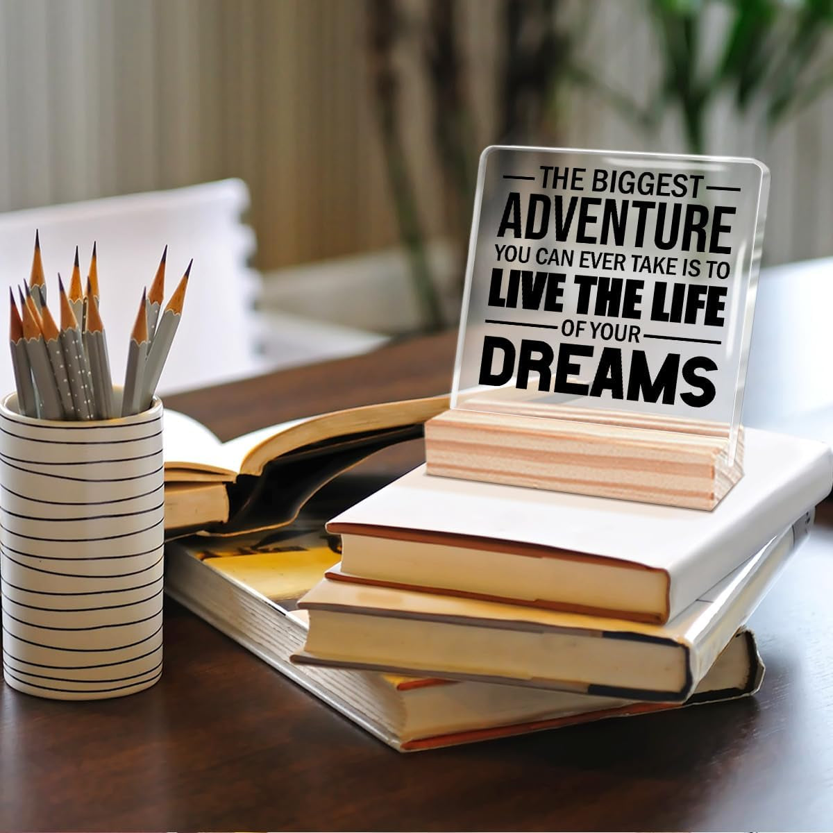 Funny Office Desk Decor, Inspirational Office Acrylic Plaque Sign,Humor Office Decor Gifts for Women Friend Colleagues,The Biggest Adventure Office Sign
