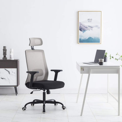 Ergonomic Office Chair, Gray Home Office Chair with Headrest Adjustable