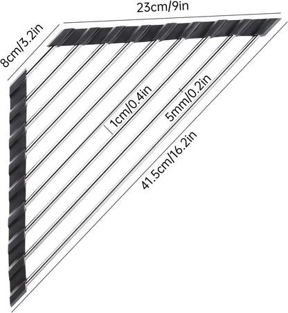 Foldable Stainless Steel Triangle Roll-Up Dish Drying Rack for Small Sink Corners - Over-The-Sink Multipurpose Kitchen Drainer, Rustproof Organizer, Trivet and Shelf - Space-Saving (Black)