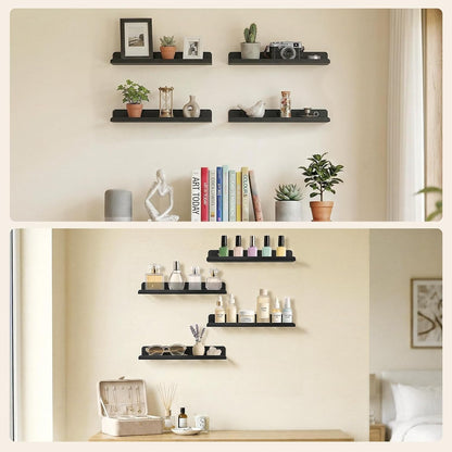 Floating Shelves for Bathroom, Acrylic Display Shelf Wall Mounted for Makeup, Skincare, Nail Polish, Book, 14" Perfume Organizer for Bedroom, Living Room, Nursery, Home Decor, Black, 4 Pack