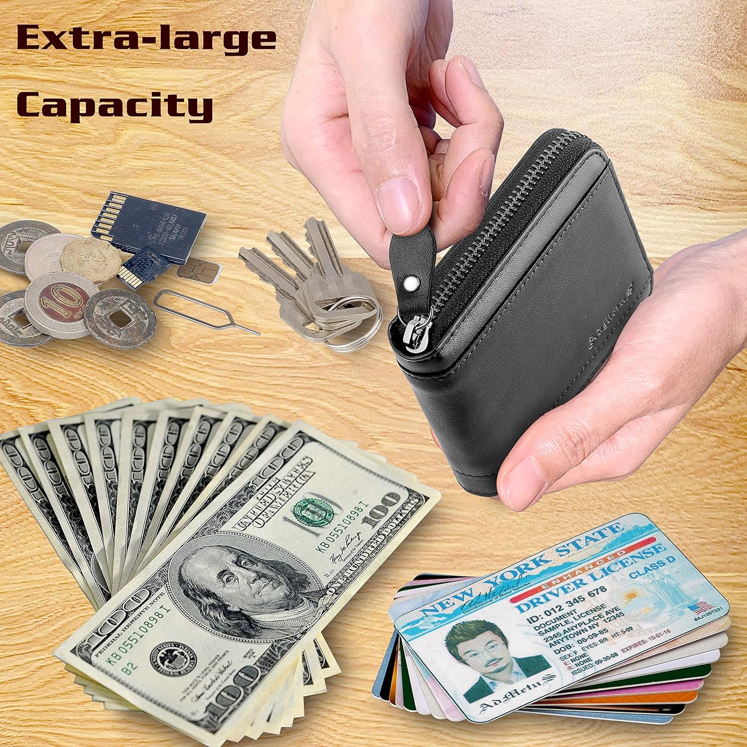 Mens RFID Blocking Wallets Zipper Leather Wallet for Men Bifold RFID Card Holder