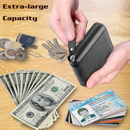 Mens RFID Blocking Wallets Zipper Leather Wallet for Men Bifold RFID Card Holder