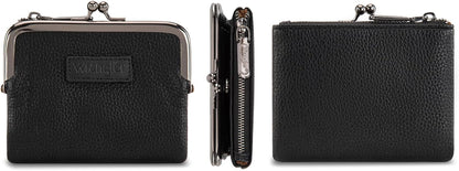 Wrangler Women'S Wallet RFID Blocking Wallets Small Bifold Credit Card Holder with Kiss Clasp Black
