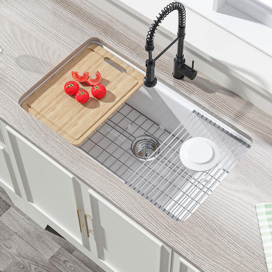 White Undermount or Drop in Workstation Kitchen Sink 33 X 19 Inch | for Kitchen, Fireclay Large Single Bowl, Dual Mount: under or Top Mount, Resistant to Stain, Heat, Chipping & Scratchs