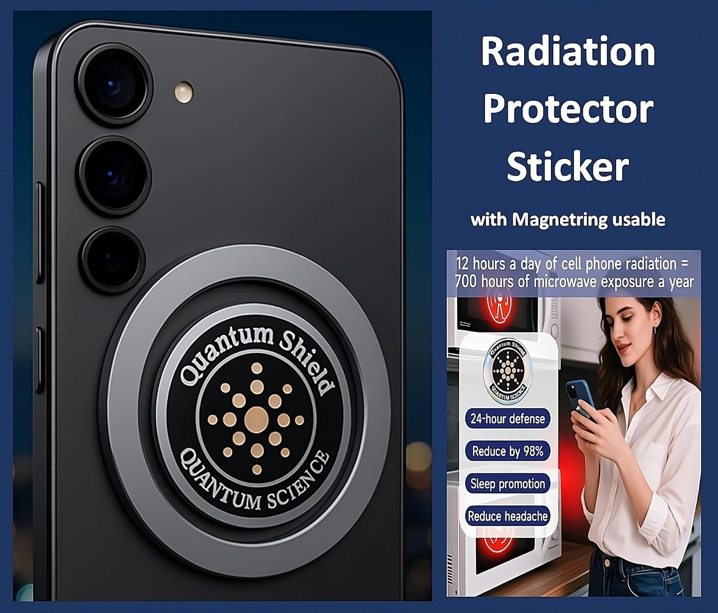 360° Adjustable Vacuum Magnetic Phone Holder, Airgrip - Magnetic Vacuum Phone Holder for Car, Vacuum Suction Magnetic Mount, Gym/Truck/Boat/Shower for Iphone & Android with Radiation Protector Sticker