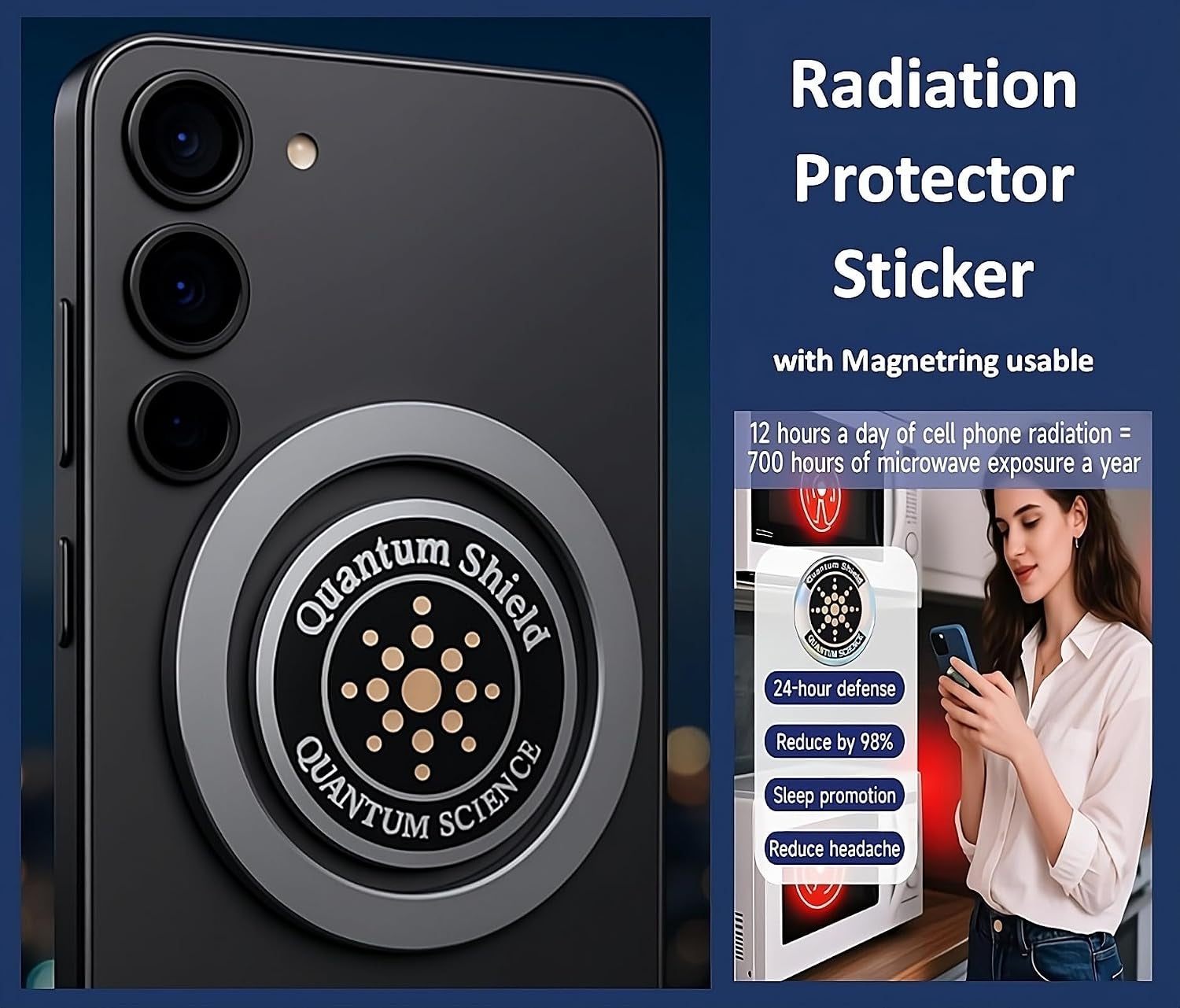 360° Adjustable Vacuum Magnetic Phone Holder, Airgrip - Magnetic Vacuum Phone Holder for Car, Vacuum Suction Magnetic Mount, Gym/Truck/Boat/Shower for Iphone & Android with Radiation Protector Sticker
