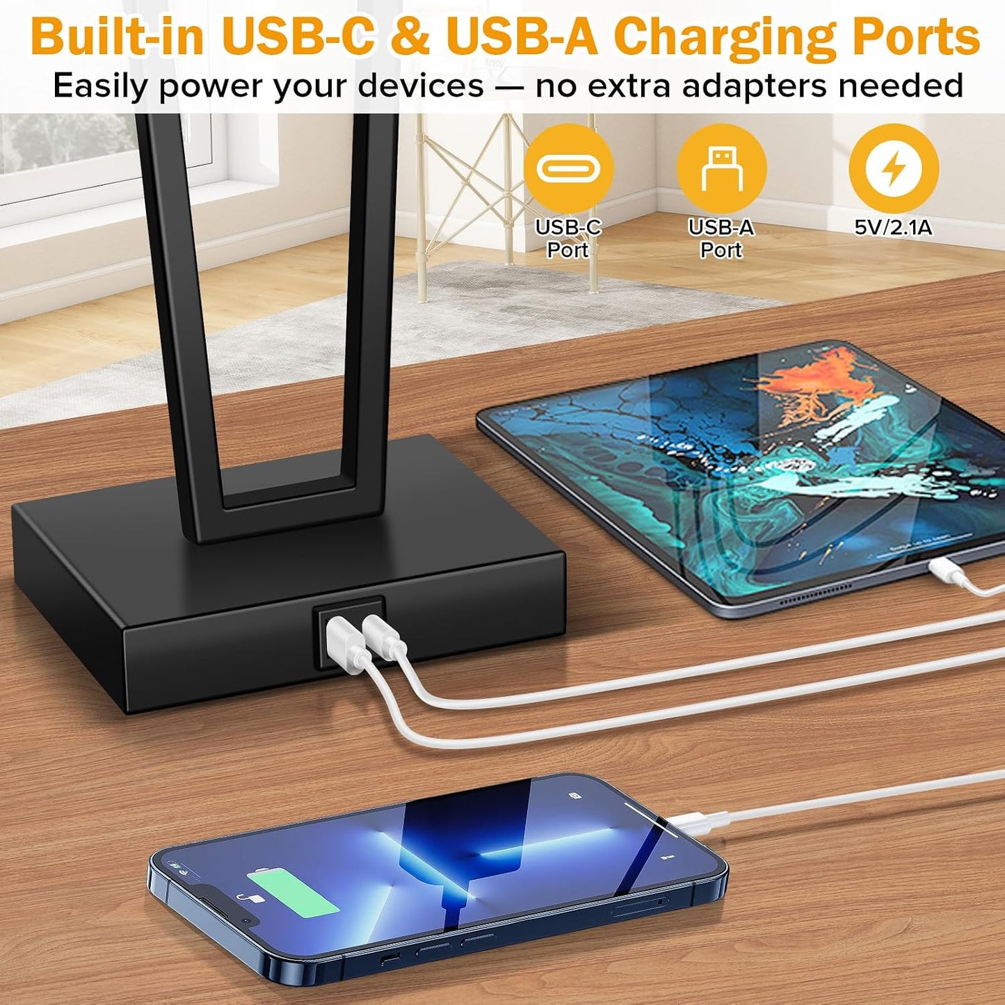 Hotel Style Modern Bedside Lamps Set of 2,Touch Control &3-Way Dimmable,Black Geometric Table Lamps with USB-C & USB-A Charging Ports for Bedroom,Nightstands,Living Room (2 Bulbs Included)