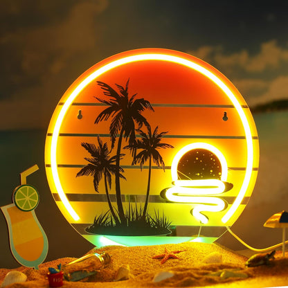 Palm Tree Sunset Neon Sign Neon Light for Wall Decor 11.8 Inch Neon Tropical Sig