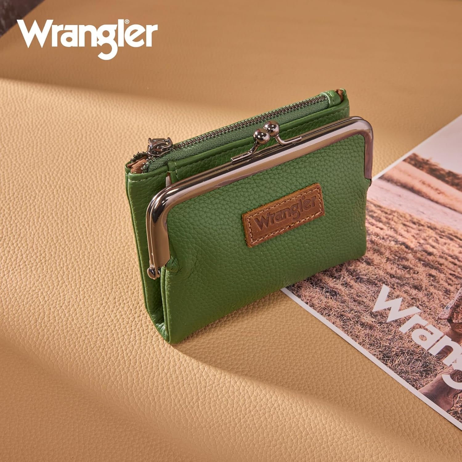 Wrangler Women'S Wallet RFID Blocking Wallets Small Bifold Credit Card Holder with Kiss Clasp Green