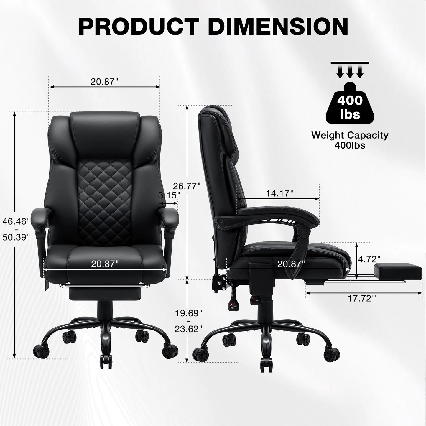 Black Massage Office Chair Foot Rest Heat 7 Points Vibration Ergonomic Executive Office Chair W/ Footrest Reclining Home Office
