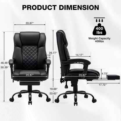 Black Massage Office Chair Foot Rest Heat 7 Points Vibration Ergonomic Executive Office Chair W/ Footrest Reclining Home Office