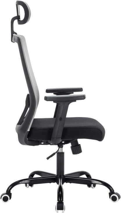 Ergonomic Office Chair, Gray Home Office Chair with Headrest Adjustable