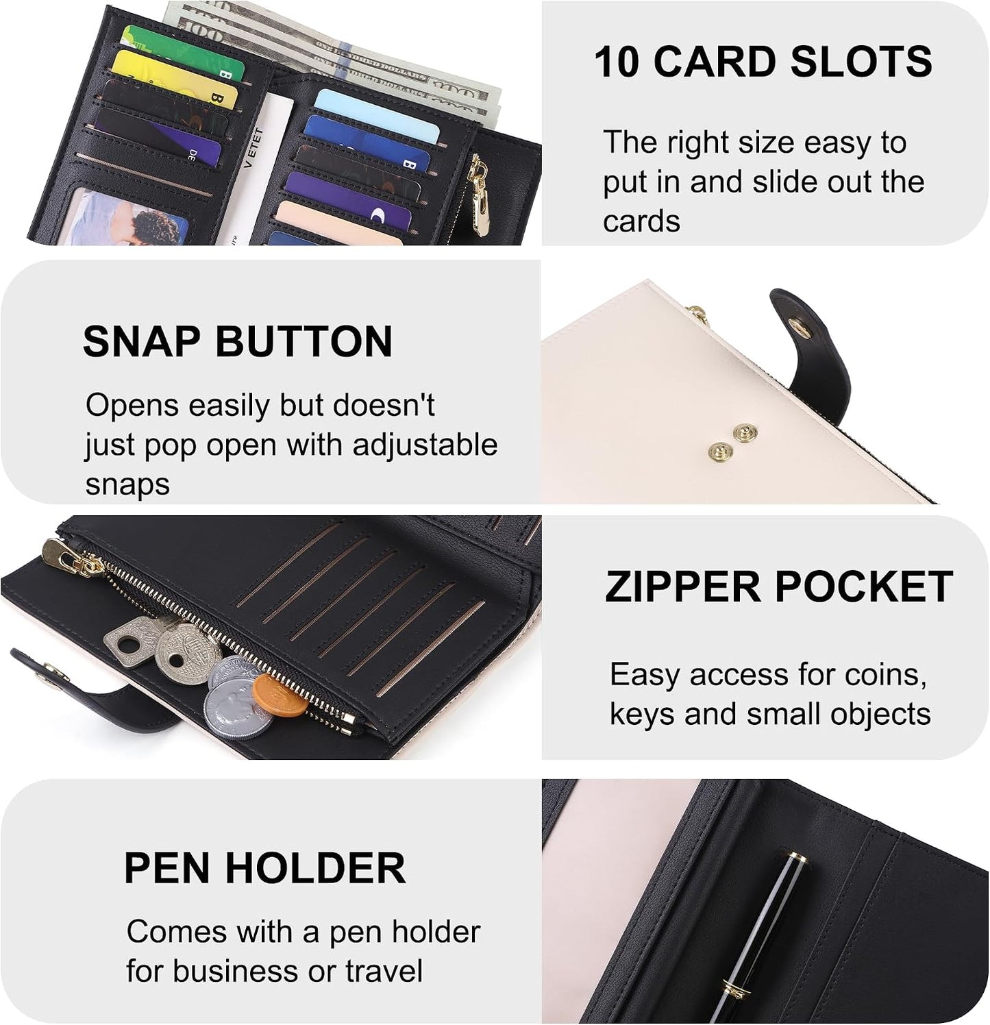 Wallet Women RFID Blocking Multi Cards Wallet Credit Card Holder for Women Large Capacity Lady Leather Trifold Travel Wallet with Pen Holder