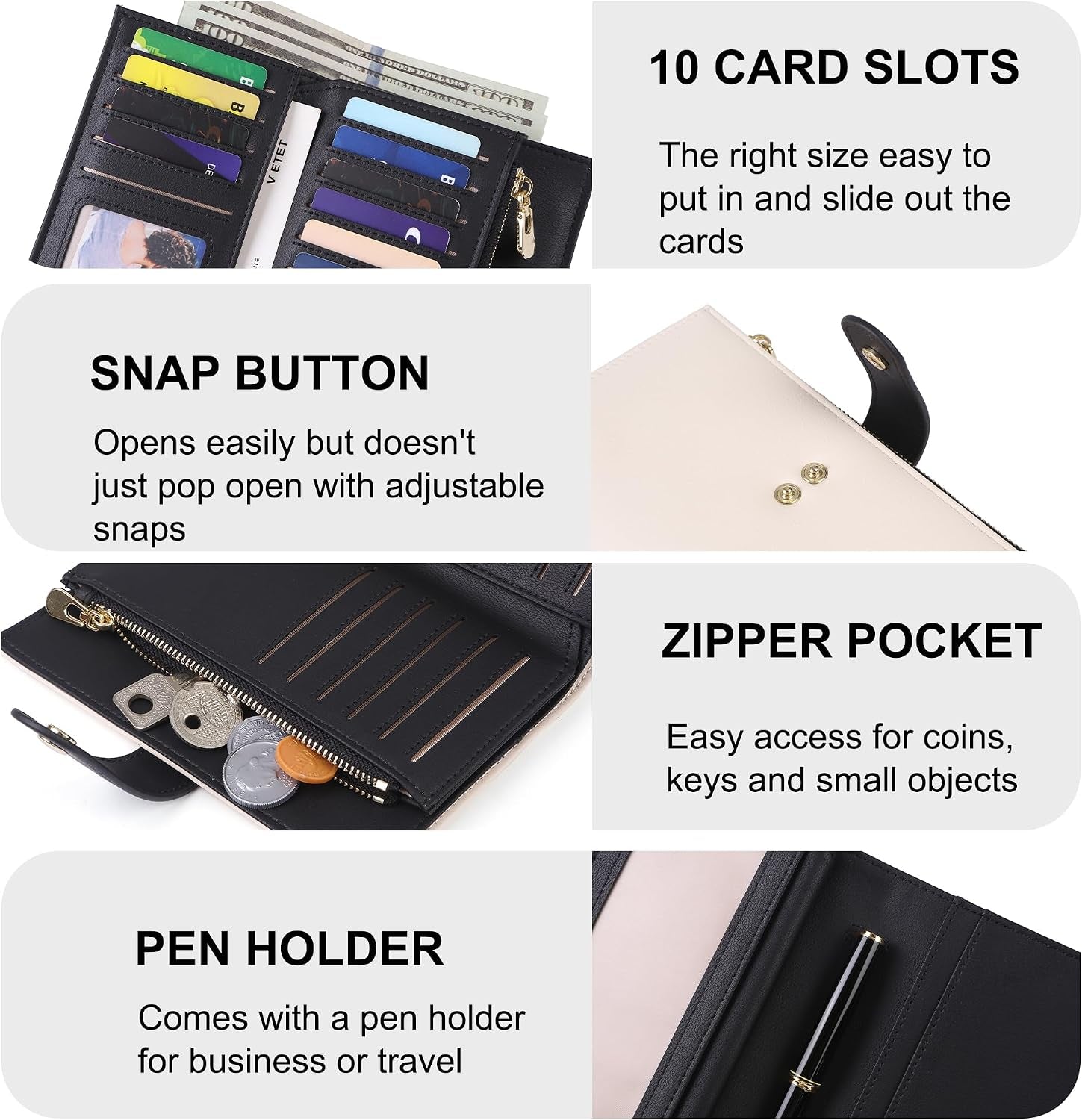 Wallet Women RFID Blocking Multi Cards Wallet Credit Card Holder for Women Large Capacity Lady Leather Trifold Travel Wallet with Pen Holder