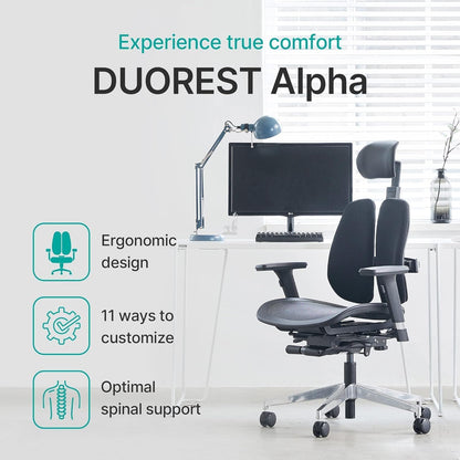 【Dual-Backrests】 Alpha - Ergonomic Office Chair, Breathable Mesh Office Chair, Synchronized Tension Tilt, Posture and Pressure Distribution, Fully Adjustable Headrest and Armrest (Black)