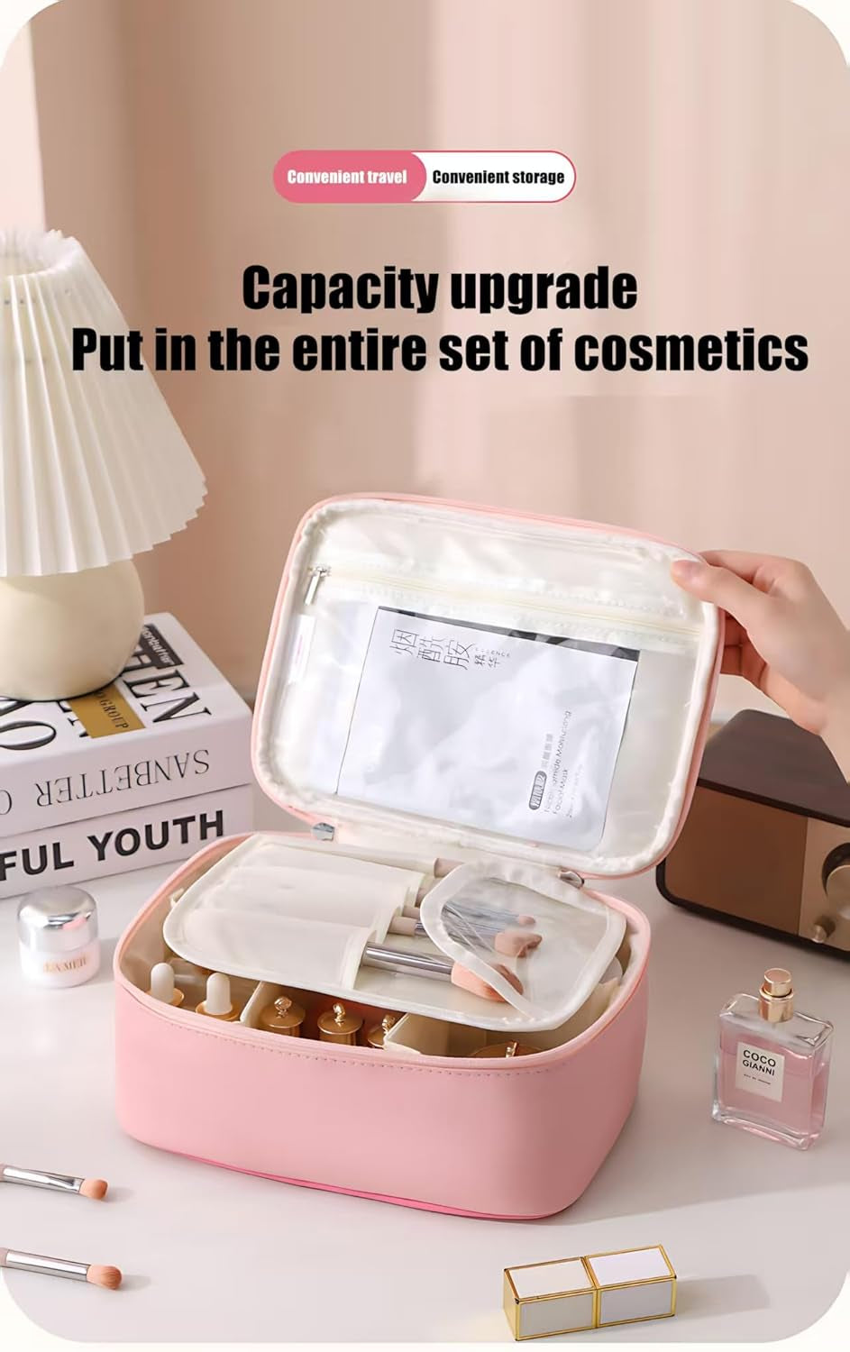 Kitty Makeup Bag – Makeup Organizer, Travel Toiletry Bag for Women & Girls | Cute Cosmetic Bag, Train Case For, Travel Bag, Toiletry Bag for Women, Make up Storage (Pink Kitty)