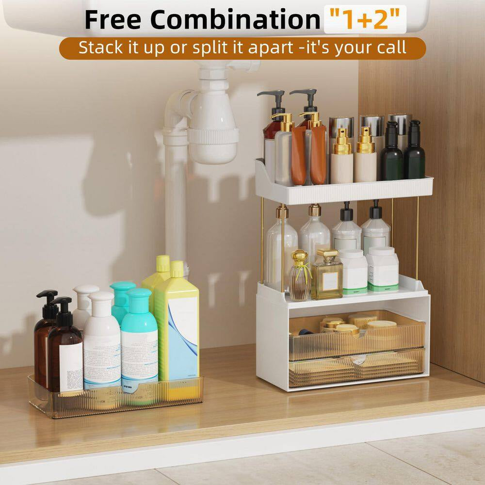 2 Sets 5-Tier Bathroom Vanity Organizer in Brown, Ideal for Cosmetic, Large Skincare, Face Mask, Office Supplies
