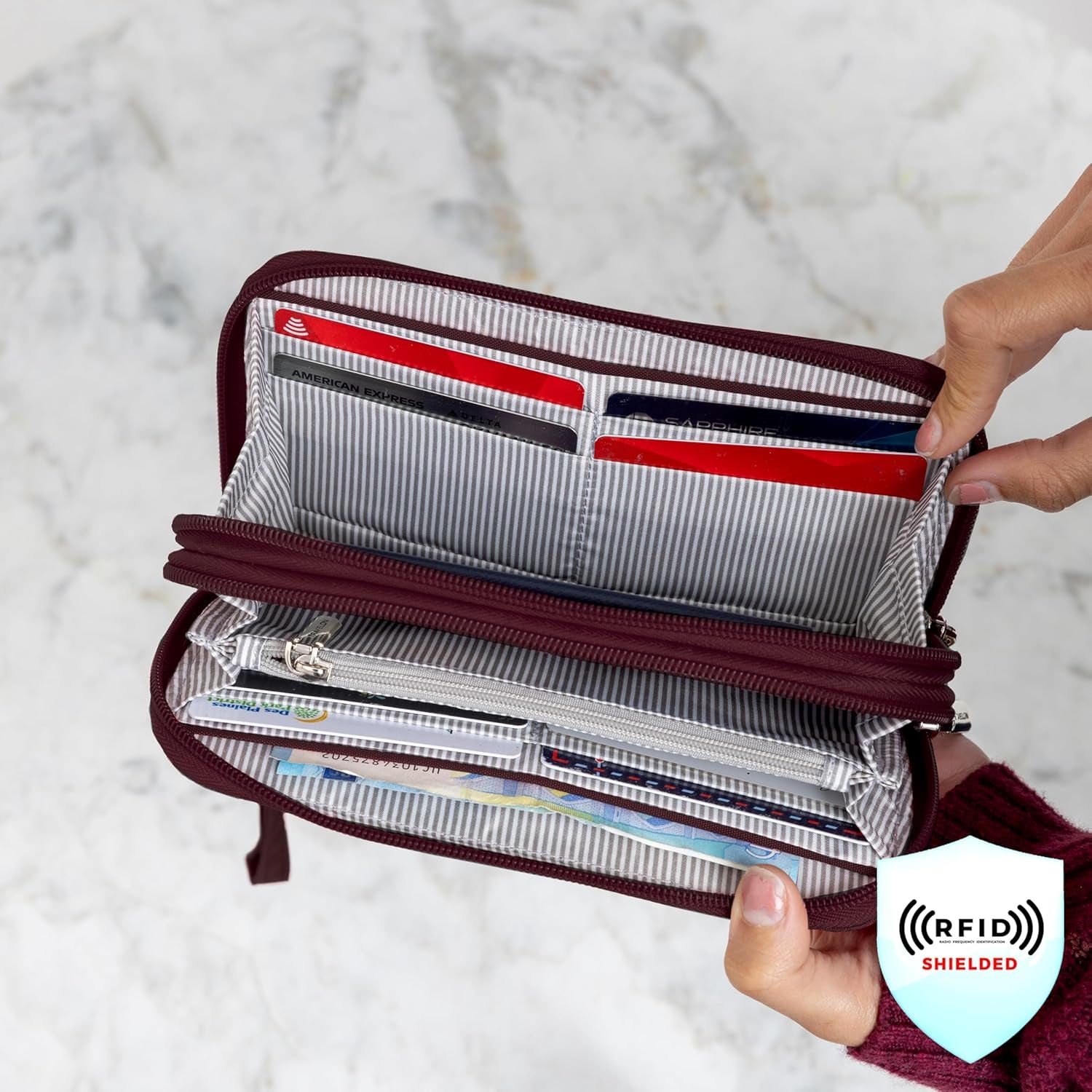 RFID Blocking Double Zip Wallet