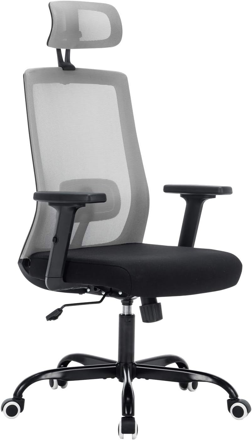 Ergonomic Office Chair, Gray Home Office Chair with Headrest Adjustable