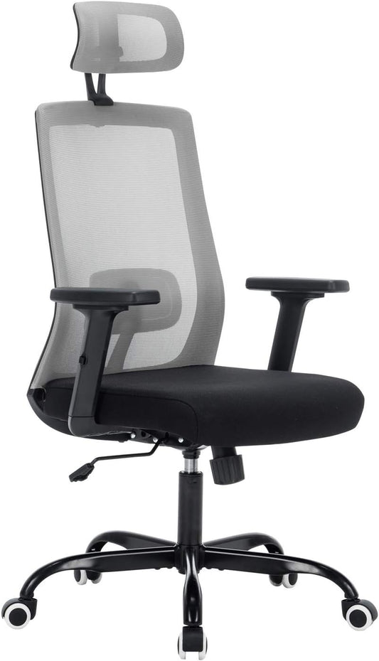 Ergonomic Office Chair, Gray Home Office Chair with Headrest Adjustable