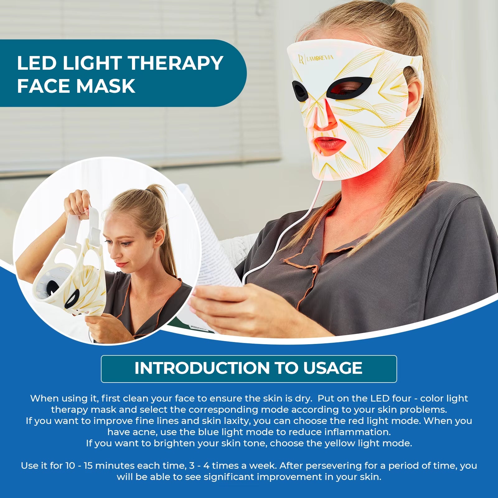 Red Light Facial Beauty Mask for Face Acne Blue Led Light Therapy Physical Heating Physiotherapy Led Red Light Therapy for Face