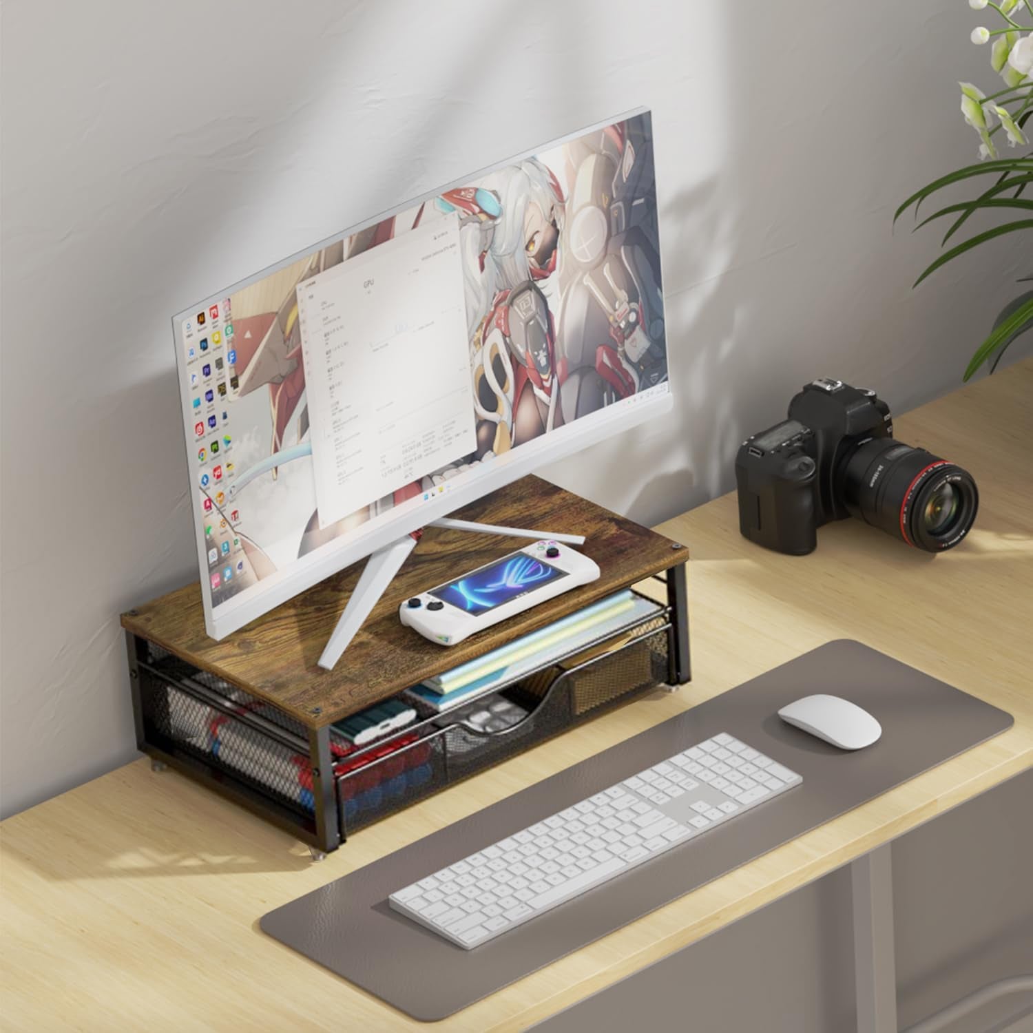 Computer Monitor Stand Riser, Office Organizer with Drawer, Office Organizers Storage for Classroom Office Supplies (Wood)