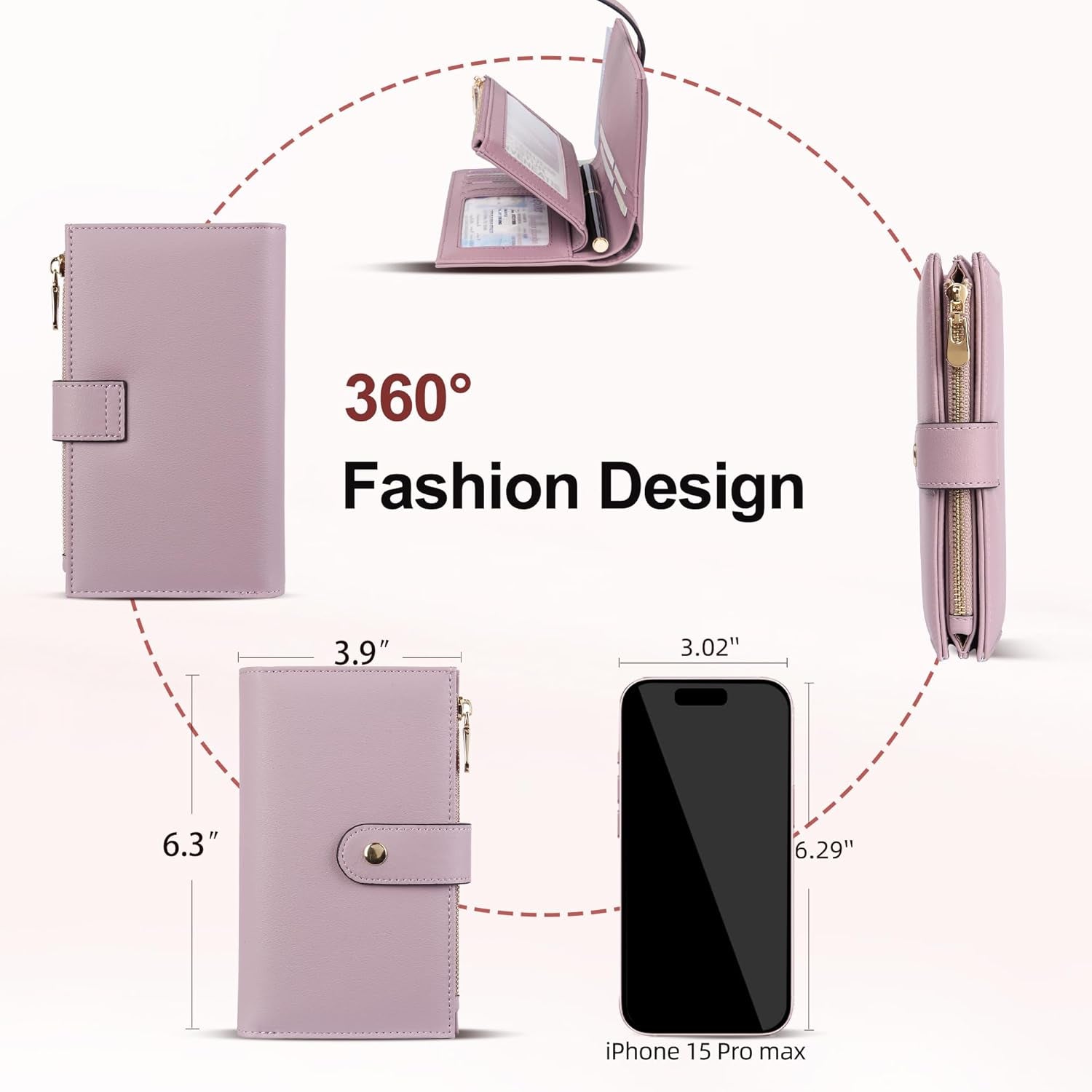 Womens Wallet RFID Blocking Leather Trifold Clutch Wallet Credit Card Holder Ladies Travel Wallet Purse with Pen Holder