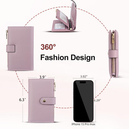 Womens Wallet RFID Blocking Leather Trifold Clutch Wallet Credit Card Holder Ladies Travel Wallet Purse with Pen Holder