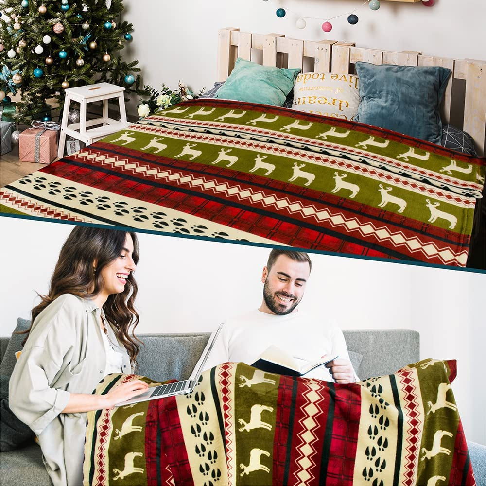 Plush Red Christmas Fleece Throw Blanket - Soft, Warm Winter Cabin Throw, 50X60