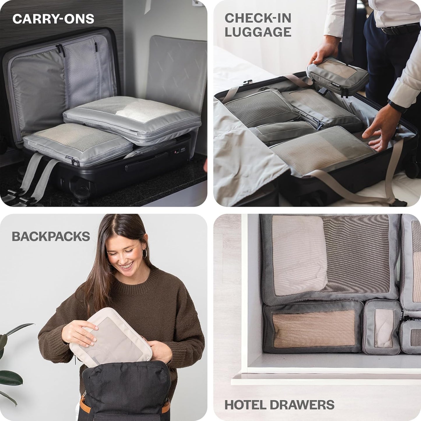 Compression Packing Cubes for Travel - Luggage Organizer Bags - Double Zipper Packing Cubes for Suitcases (4-Pack, Purple)