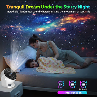 Galaxy Projector for Bedroom Pro Version, Upgraded Film Disc Star Projector for Kid 12 in 1 Planetarium Projector HD Image Adjustable Knob 360° Rotating 1/2H Timer Simple 4-Button Control