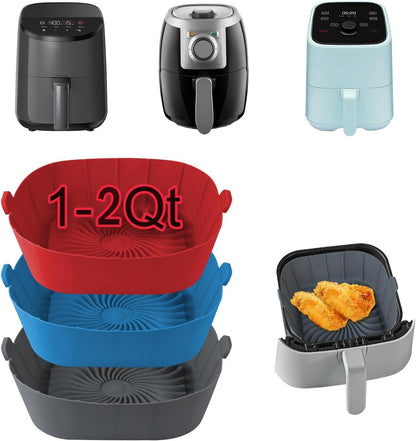 Air Fryer Silicone Liners for Most 1-2 Qt Mini Air Fryer, 3 Pack Square Small Air Fryer Liners Silicone Reusable Airfryer Liners Accessories for COSORI, Ninja, CHEFMAN