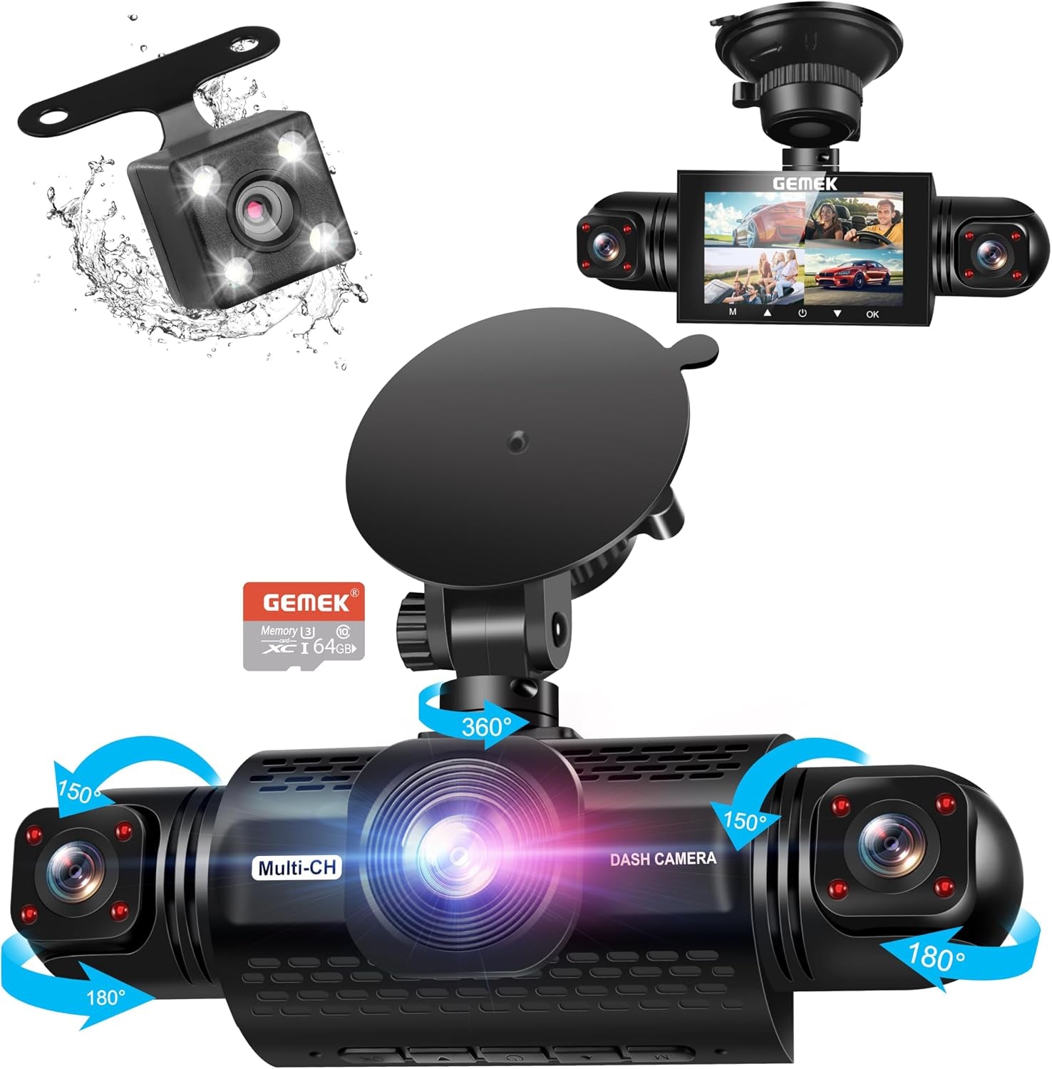 4 Channel Dash Cam 360° View 5G Wifi & APP Control,  2K Front and Rear Inside, Left Right Dash Camera for Cars Free 64GB TF Card, G-Sensor, Night Vision, 24H Parking Mode Keyboard Wrist Rest Pad
