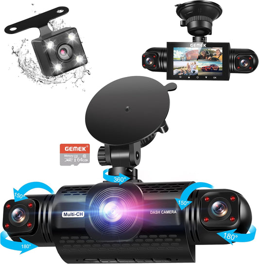 4 Channel Dash Cam 360° View 5G Wifi & APP Control,  2K Front and Rear Inside, Left Right Dash Camera for Cars Free 64GB TF Card, G-Sensor, Night Vision, 24H Parking Mode Keyboard Wrist Rest Pad